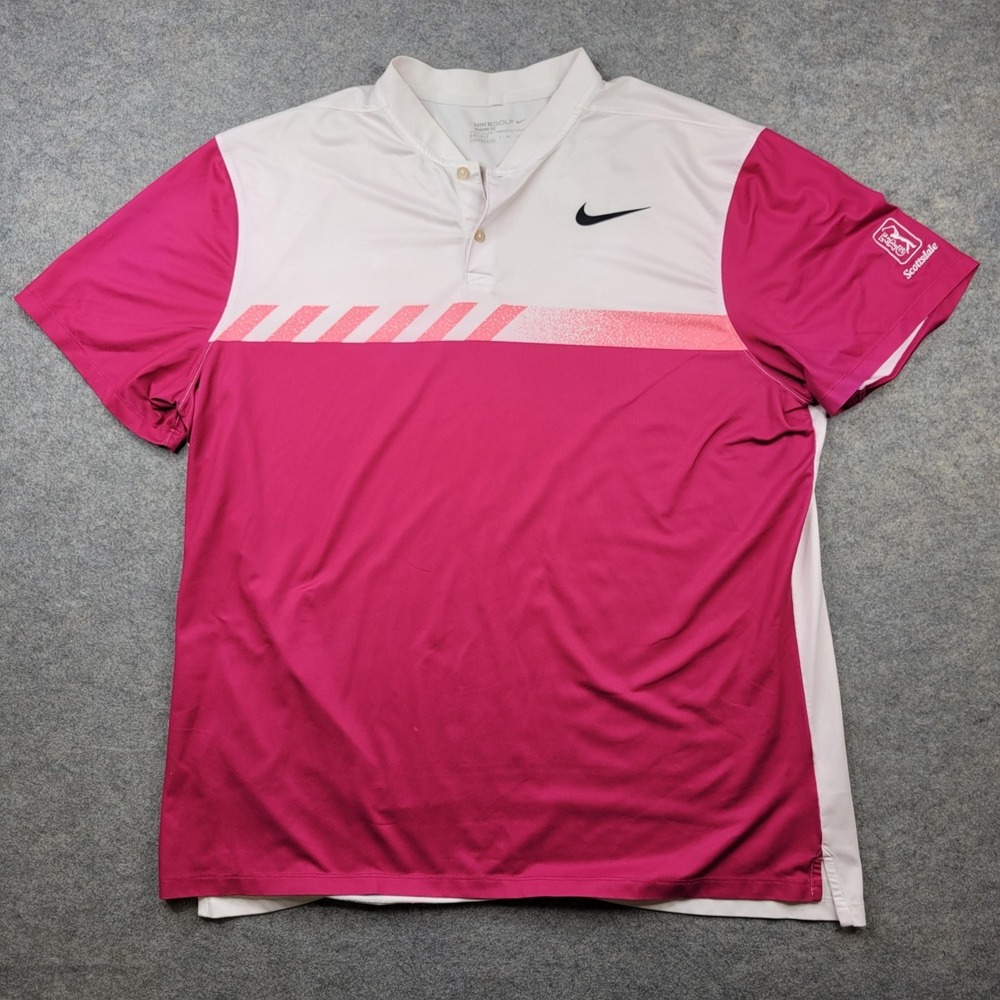 Nike Golf Polo Shirt Mens 2XL White Pink‎ Colorblock Dri-FIT Scottsdale Golf Top